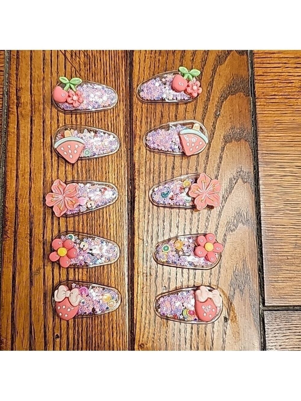 Ten cute pink resin hair clips